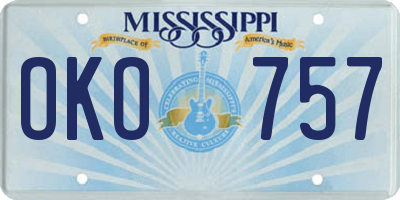 MS license plate OKO757