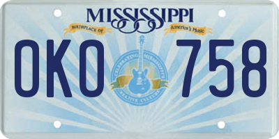 MS license plate OKO758