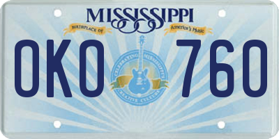 MS license plate OKO760