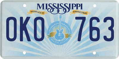MS license plate OKO763