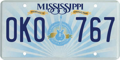 MS license plate OKO767