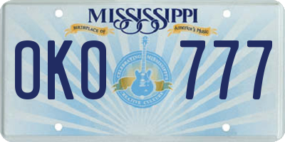 MS license plate OKO777