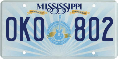 MS license plate OKO802