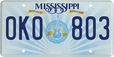 MS license plate OKO803