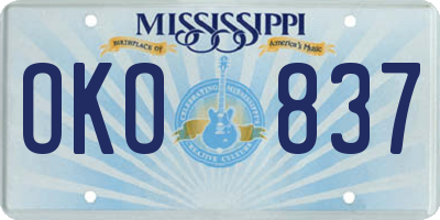 MS license plate OKO837