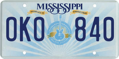 MS license plate OKO840