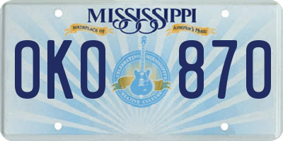 MS license plate OKO870