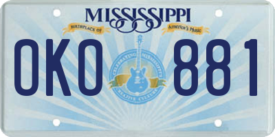 MS license plate OKO881