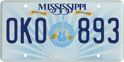 MS license plate OKO893