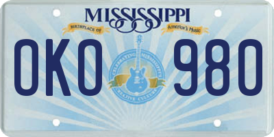 MS license plate OKO980
