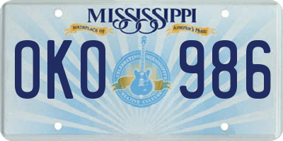 MS license plate OKO986