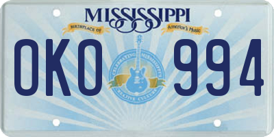 MS license plate OKO994