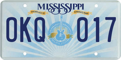 MS license plate OKQ017