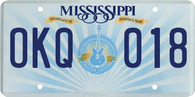 MS license plate OKQ018
