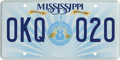 MS license plate OKQ020