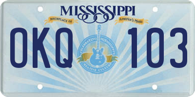 MS license plate OKQ103