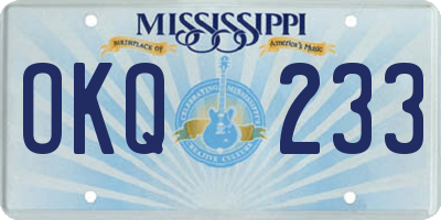MS license plate OKQ233