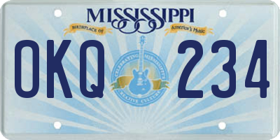 MS license plate OKQ234