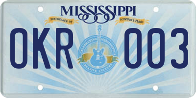 MS license plate OKR003