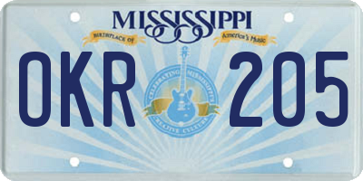 MS license plate OKR205