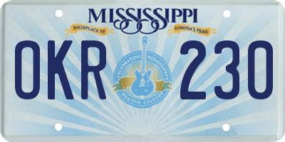 MS license plate OKR230