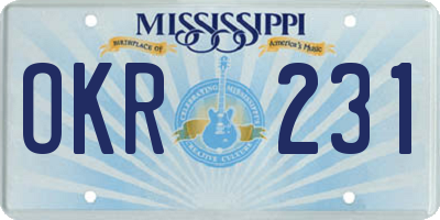 MS license plate OKR231