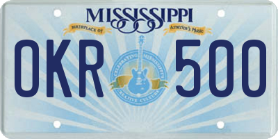 MS license plate OKR500