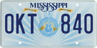 MS license plate OKT840
