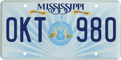 MS license plate OKT980