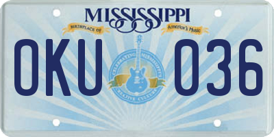 MS license plate OKU036