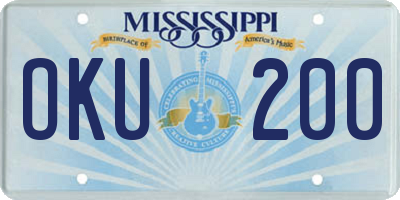 MS license plate OKU200