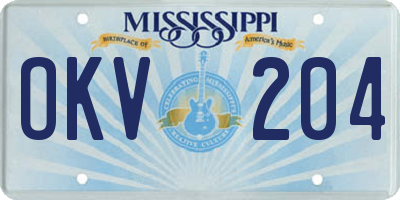 MS license plate OKV204