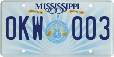 MS license plate OKW003