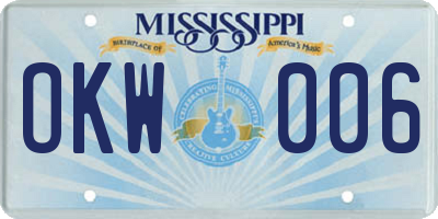 MS license plate OKW006