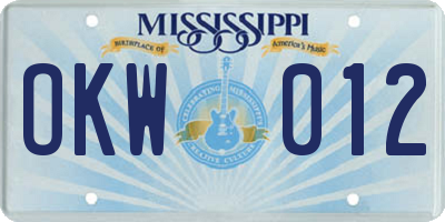 MS license plate OKW012