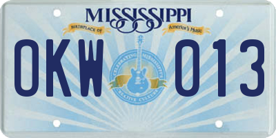 MS license plate OKW013