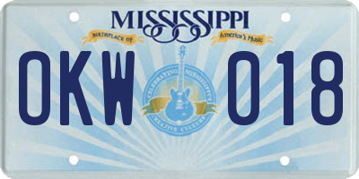 MS license plate OKW018