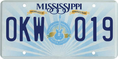 MS license plate OKW019