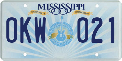MS license plate OKW021