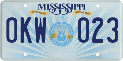 MS license plate OKW023