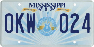 MS license plate OKW024