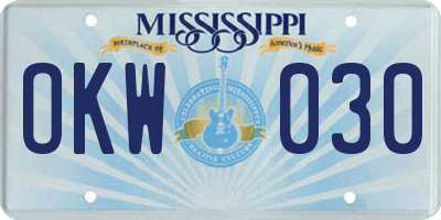 MS license plate OKW030