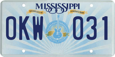 MS license plate OKW031