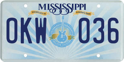 MS license plate OKW036