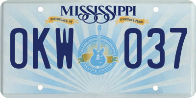 MS license plate OKW037