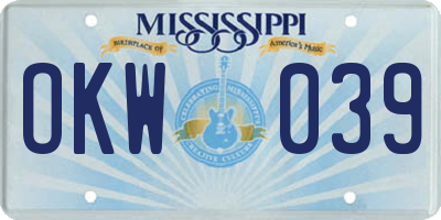 MS license plate OKW039