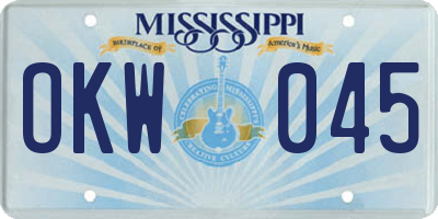 MS license plate OKW045