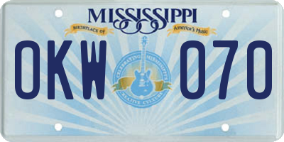MS license plate OKW070