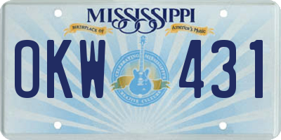 MS license plate OKW431
