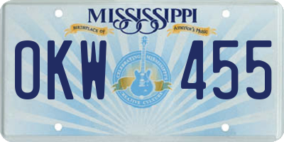 MS license plate OKW455